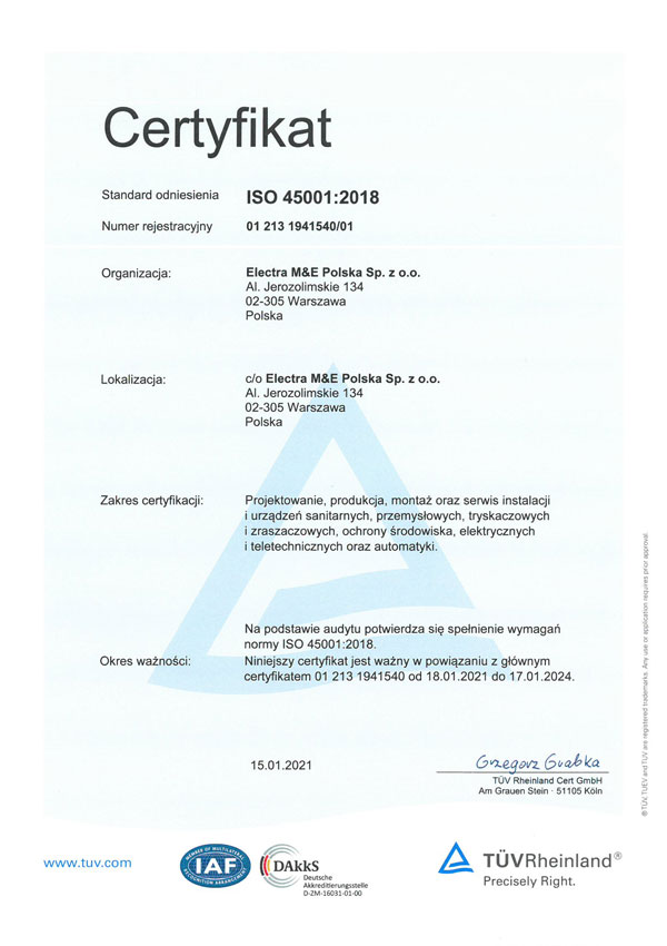Certyfikat 45001 pl