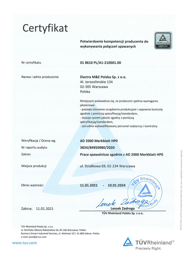 Certyfikat AD2000 pl