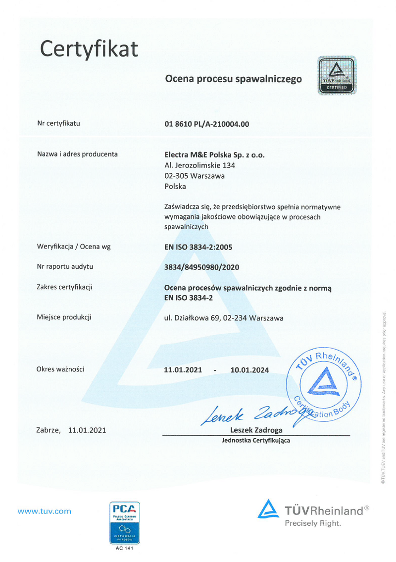 Certyfikat 01 8610 PLA 210004.00